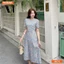 Đầm thiết kế BEMINE cổ tròn in hoa dáng chữ A xếp ly phù hợp đi làm, đi chơi-B474