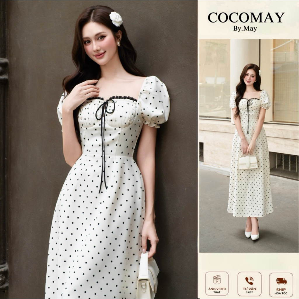 COCOMAY - Đầm Polka-dot Muse – Nữ Tính Ngọt Ngào | Màu chấm bi nền kem ...