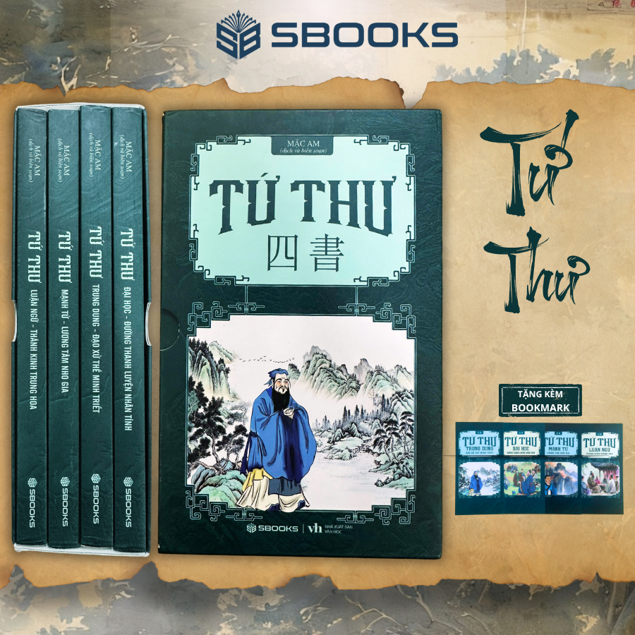 Bìa sách Combo 4 Cuốn Tứ Thư Đại Học Luận Ngữ Trung Dung Mạnh Tử (Boxset) Người Trí Thức Sbooks