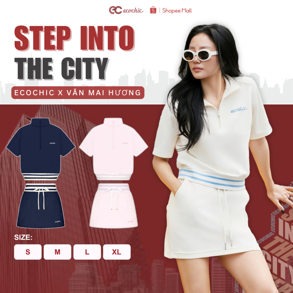 Set Chân Váy ECOCHIC Khoá Áo Halzip Bo Dệt Váy Ngắn Có Dây Rút Logo Thêu Chất Liệu Cao Cấp Mềm Mịn B219