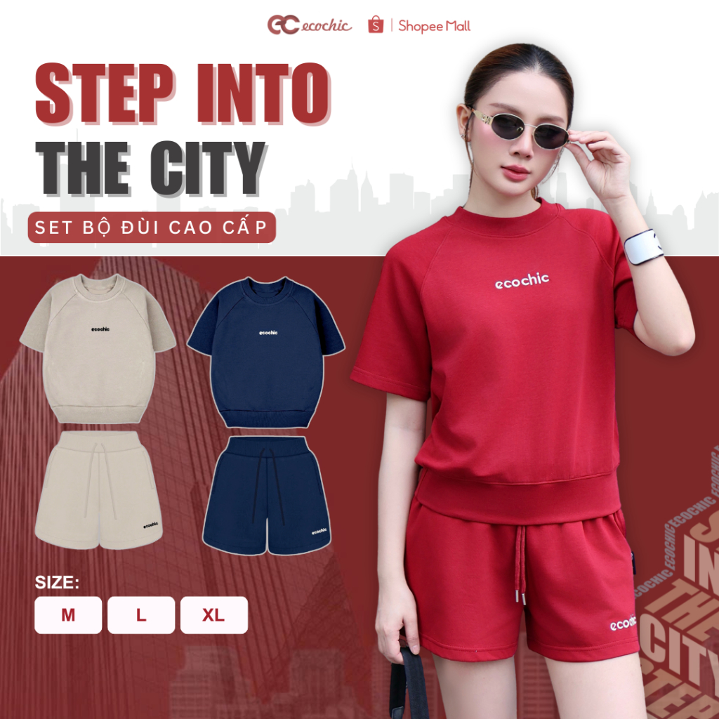 (LINK SALE) Set Bộ Đùi Cộc ECOCHIC B224 Áo Cổ Tròn Basic Quần Ngắn Cạp Chun Chất Liệu Cotton Hàn Cao Cấp Mềm Mịn