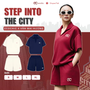Set Polo Đùi ECOCHIC B227 Áo Cổ V Logo Thêu Form Rộng Quần Đùi Ngắn Cạp Chun Chất Liệu Mềm Mịn Chính Hãng