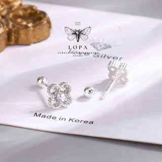 Khuyên tai bạc , Sk405, khuyên chốt ren 4 đá tai gấu tròn nhỏ nhắn , xinh xắn, Bạc Ta LoPa.(giá 1 đôi)