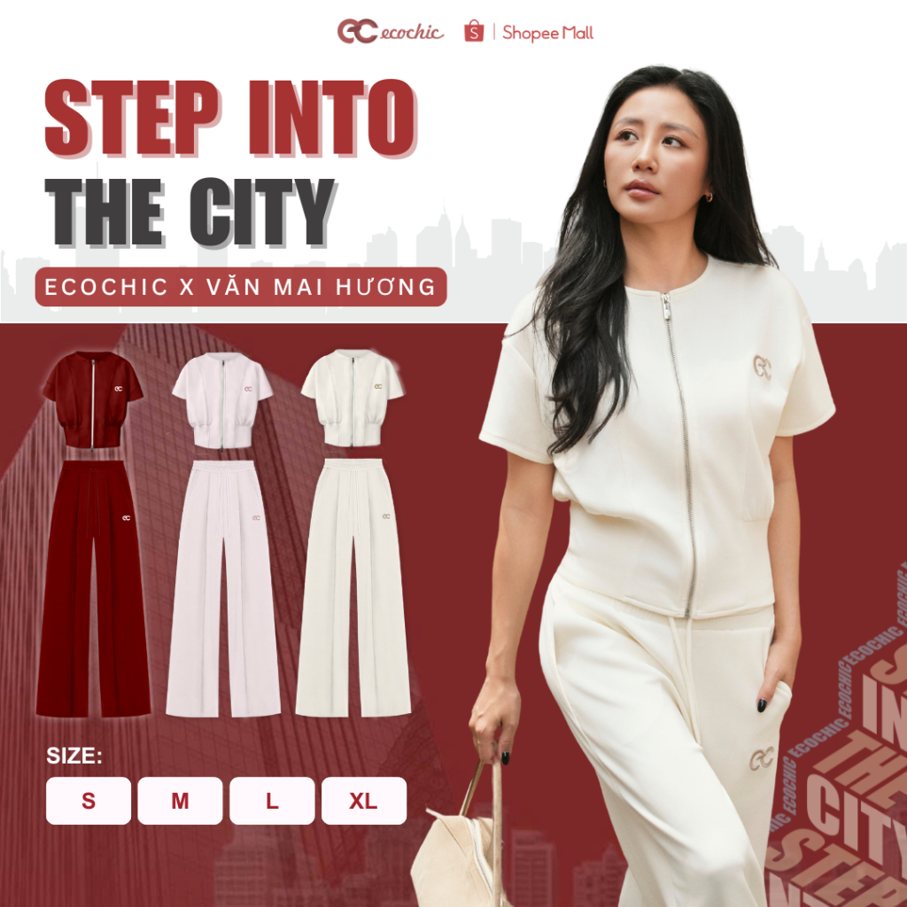 (ECC x Hương Giang) Set Bộ Áo Crop ECOCHIC B228 Áo Tay Ngắn Logo Thêu Quần Suông Cao Cấp Mềm Mịn