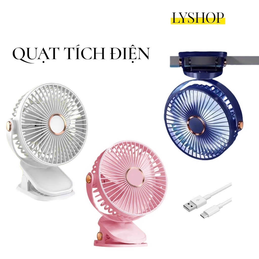 [VOUCHER Đầu Năm]Quạt tích điện mini để bàn, Quạt kẹp bàn, Kẹp Xe Đẩy xoay 360 độ pin sạc - Gia Dụng Sì Gòn