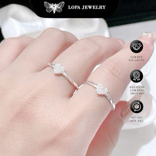 Nhẫn nữ bạc, Sk401,nhẫn nữ trái tim đá thân xoắn trơn , xinh xắn , nhỏ nhắn , ý nghĩa, Bạc ta LoPa