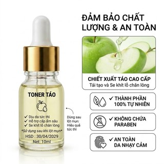 Toner táo Ngân Bình se khít lỗ chân lông 10ml - Dịu da, hỗ trợ cấp ẩm sâu