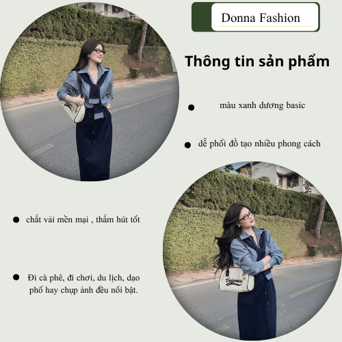 Set đồ nữ, đồ bộ nữ DONNA HCOM25798 áo sơ mi kèm khăn choàng mix chân váy suông dài