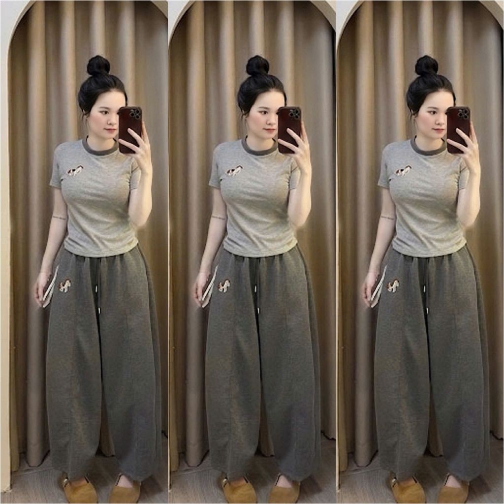 HT10. Sét áo thun quần umi hàng đẹp mặc mát. Áo thun quần baggy chất umi đủ size 40-70kg