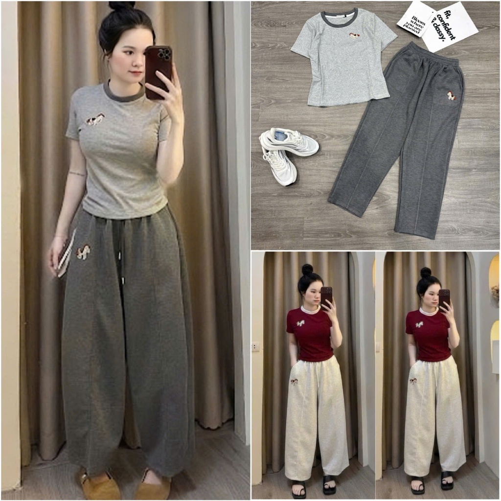 HT10. Sét áo thun quần umi hàng đẹp mặc mát. Áo thun quần baggy chất umi đủ size 40-70kg