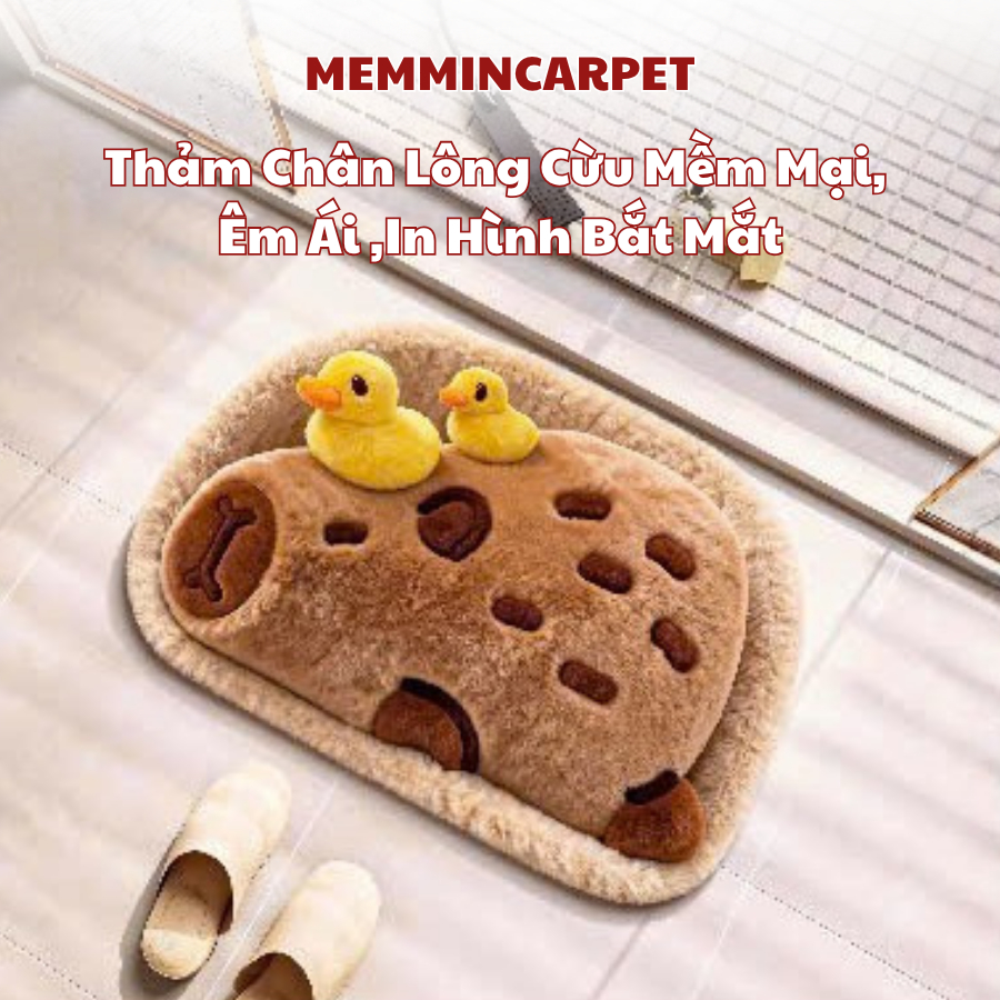 Thảm Lau Chân Lông Cừu 3d Họa Tiết Hình Thú Dễ Thương, Thảm Nhà Tắm Chống Trơn Trượt, Thấm Hút Cực Kỳ Tốt - MemMinCarpet