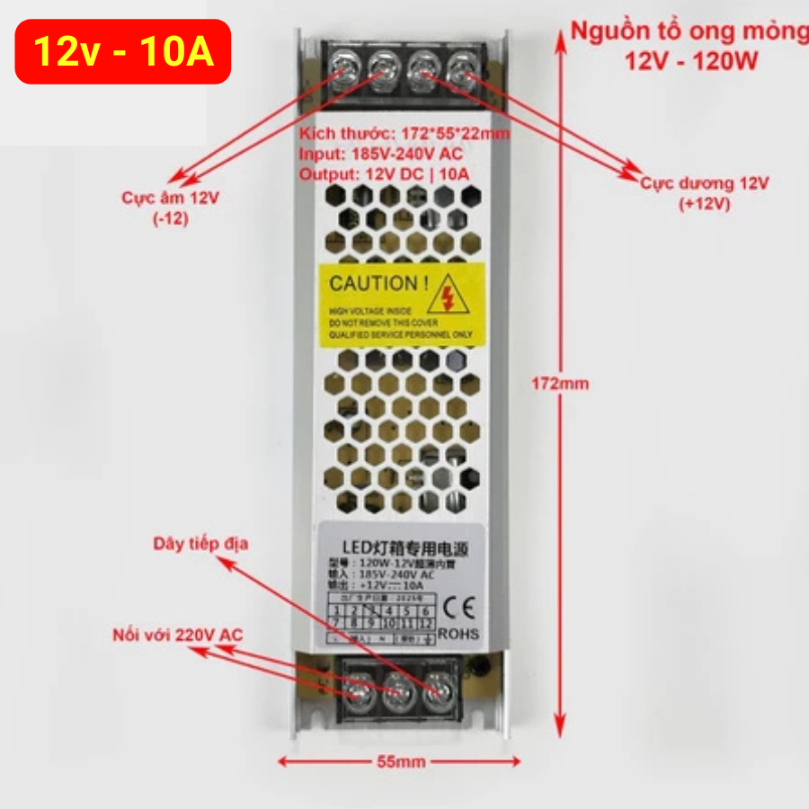 Nguồn tổ ong 12V mỏng - 5A - 10A - 16.7A - 25A - 33A [CHỈ DÙNG CHO ĐÈN LED]