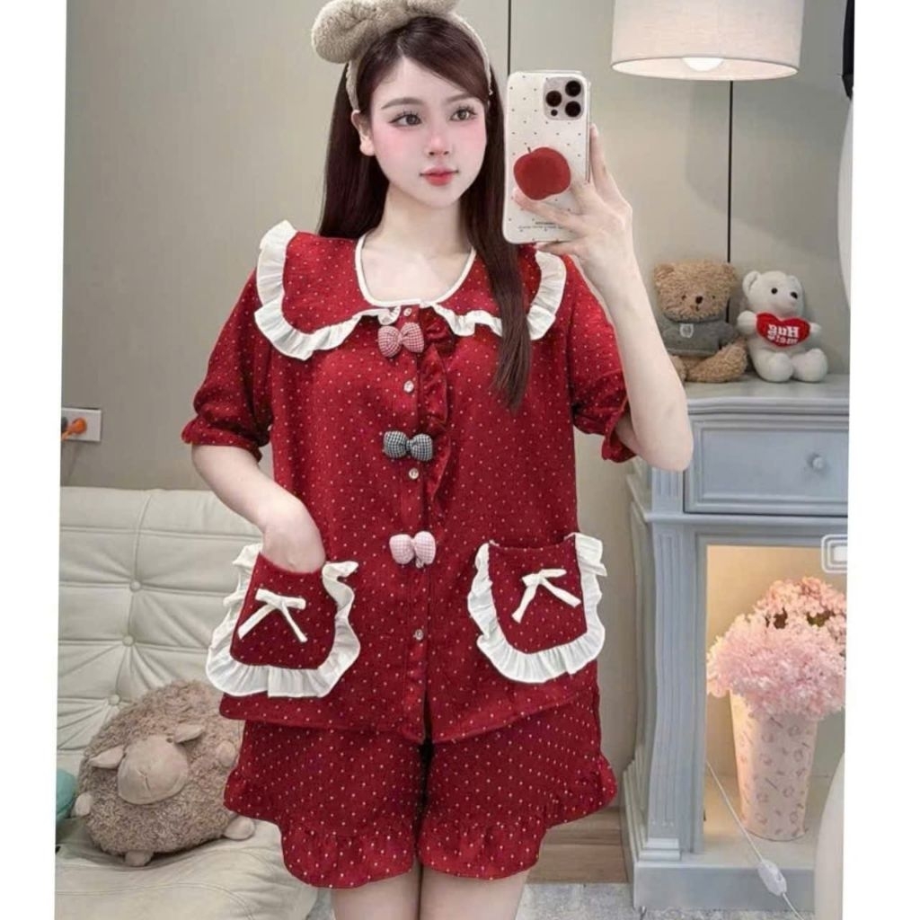 [Có Bigsize 40- 67kg] Sét bộ pyjama bèo 3 nơ, chất đũi vân mây mềm mát TN01