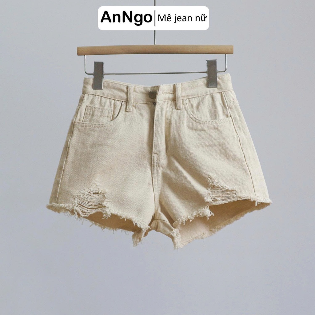(Có big size) Quần short jean nữ trắng vải denim lai tua cá tính bền đẹp, dễ phối đồ AnNgo - AT227