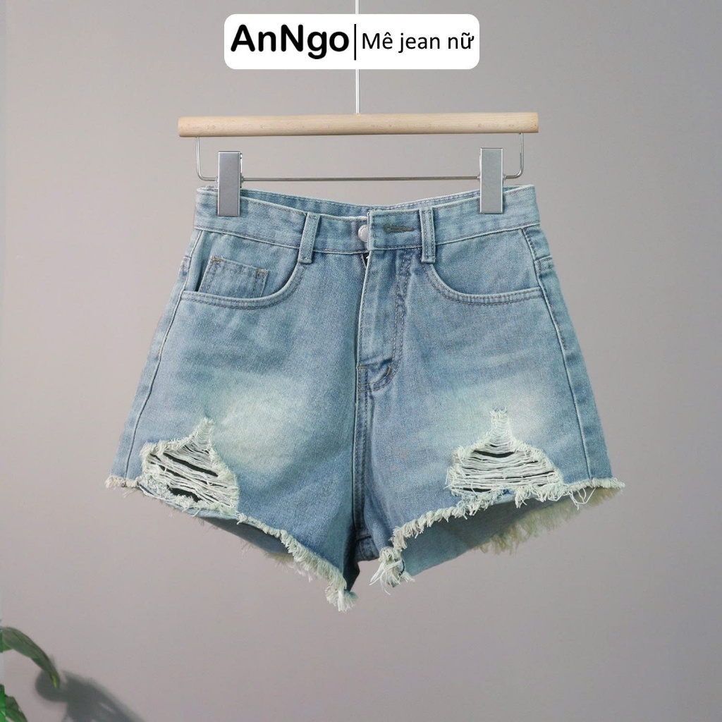 (Có big size) Quần short jean nữ trắng vải denim lai tua cá tính bền đẹp, dễ phối đồ AnNgo - AT227