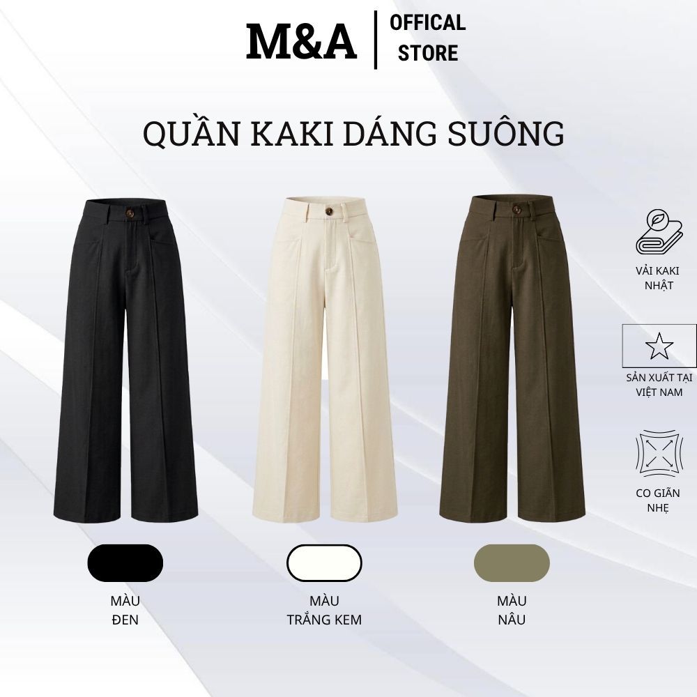 Quần kaki suông nữ cạp cao (M&A), vải kaki Nhật L1, co giãn thoải mái,có bigsize 3xl cho người ~80kg [QKSN]