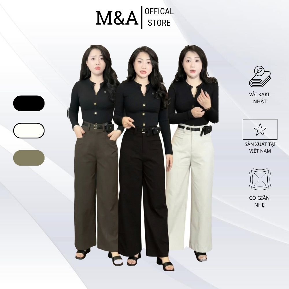 Quần kaki suông nữ cạp cao (M&A), vải kaki Nhật L1, co giãn thoải mái,có bigsize 3xl cho người ~80kg [QKSN]