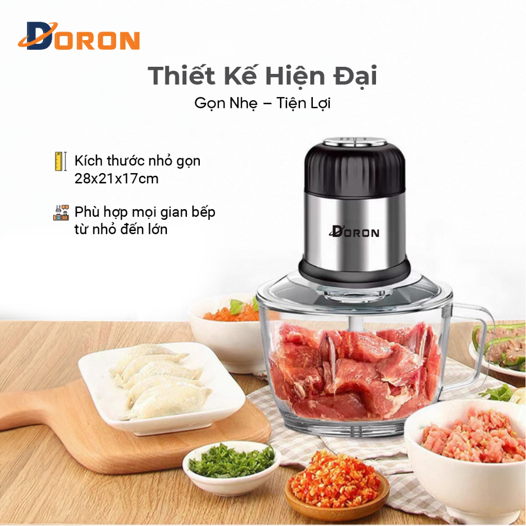 Máy xay thực phẩm DORON 800W cối 2 lít công suất cao, xay thịt nhanh chóng