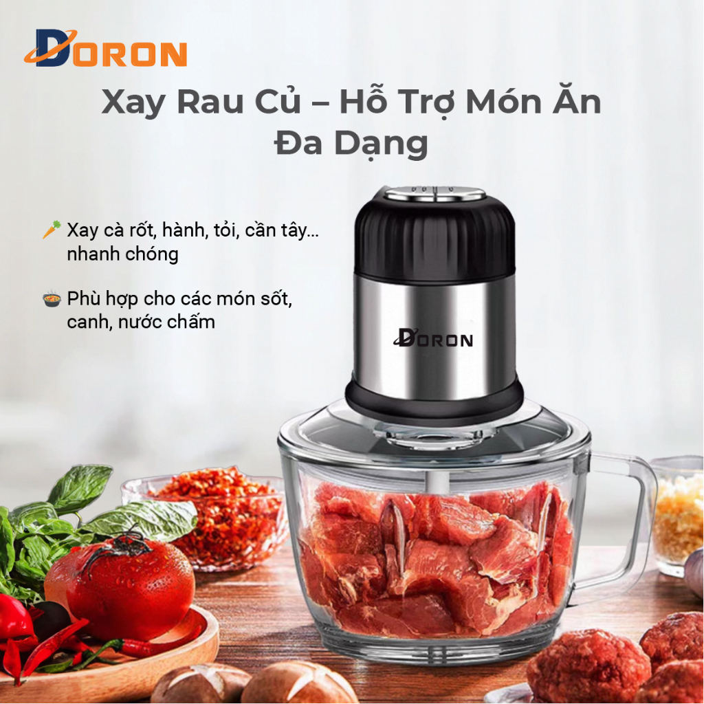 Máy xay thực phẩm DORON 800W cối 2 lít công suất cao, xay thịt nhanh chóng