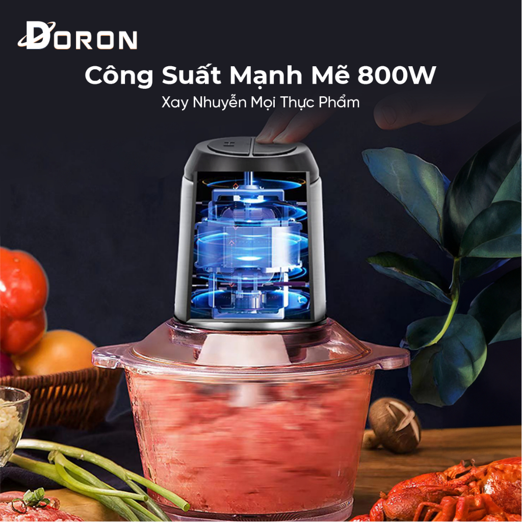 Máy xay thực phẩm DORON 800W cối 2 lít công suất cao, xay thịt nhanh chóng