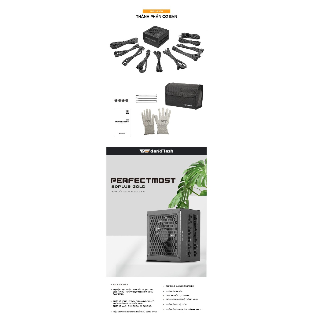 Nguồn máy tính DarkFlash PMT | 750w, 80 Plus Gold, ATX 3.1, PCIe 5.1, Full Modular, BH 5 năm | BigBuy360 - bigbuy360.vn