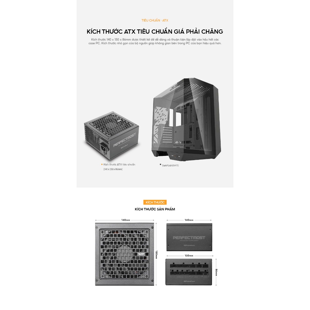 Nguồn máy tính DarkFlash PMT | 750w, 80 Plus Gold, ATX 3.1, PCIe 5.1, Full Modular, BH 5 năm | BigBuy360 - bigbuy360.vn
