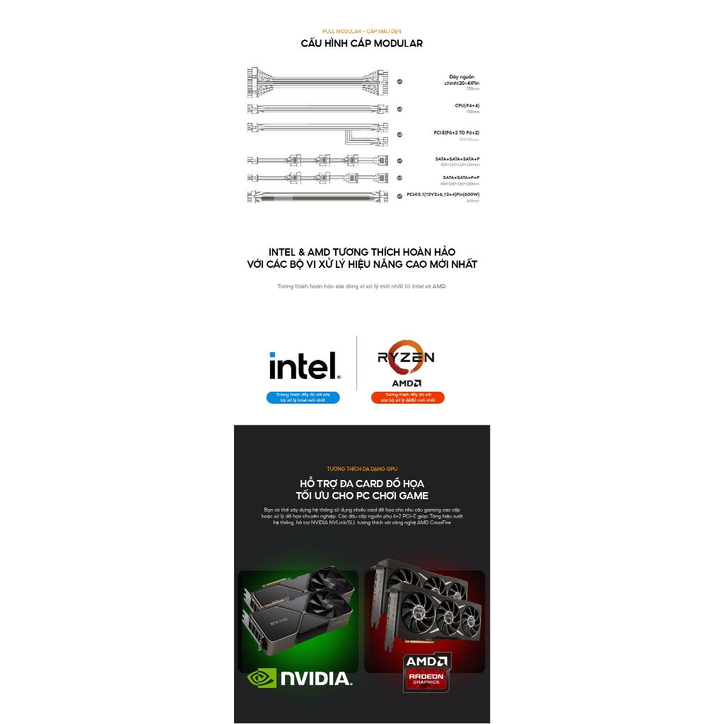 Nguồn máy tính DarkFlash PMT | 750w, 80 Plus Gold, ATX 3.1, PCIe 5.1, Full Modular, BH 5 năm | BigBuy360 - bigbuy360.vn