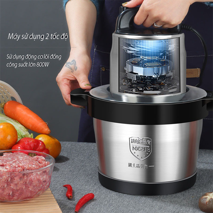 Máy xay tỏi ớt DORON  800W cối inox 4l phù hợp gia đình, kinh doanh