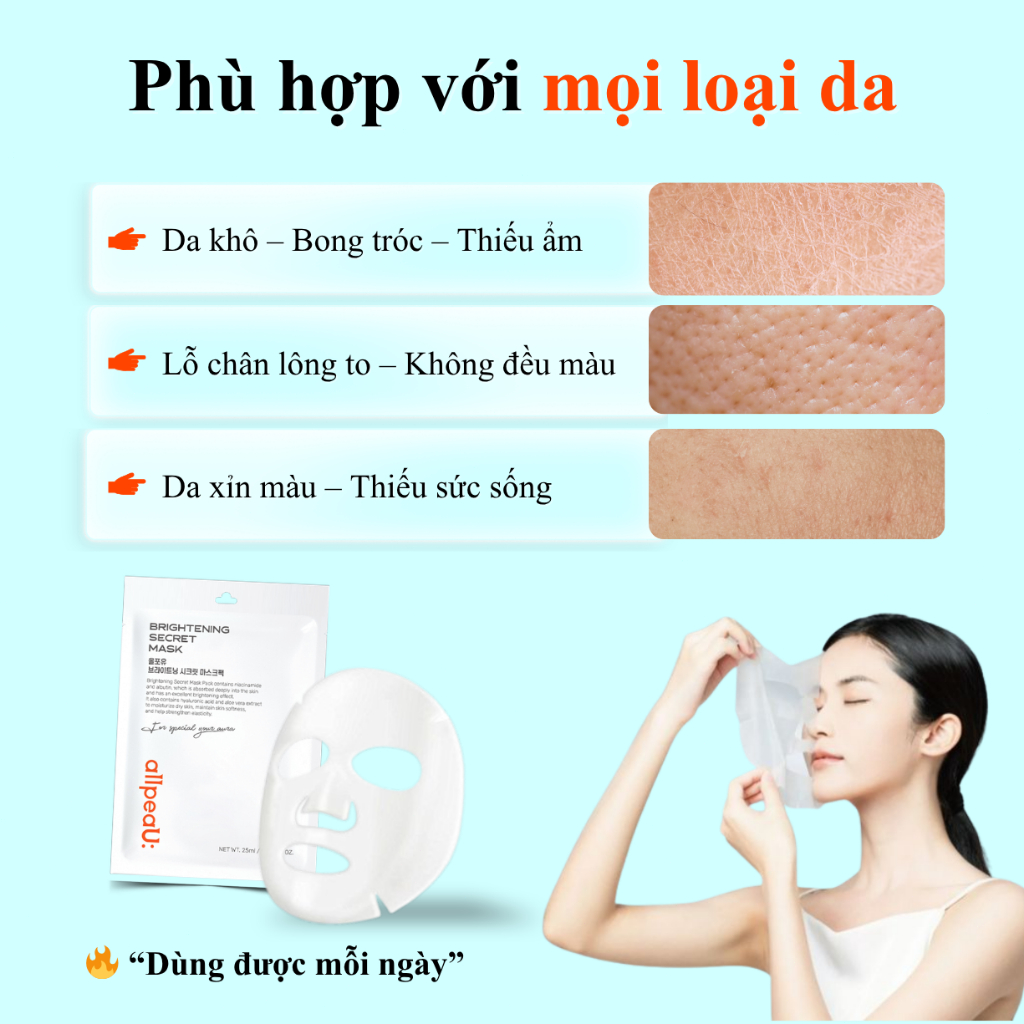 Mặt Nạ Dưỡng Sáng allpeaU: Hàn Quốc | Cấp Ẩm Sâu, Da Mịn Màng, Dễ Hấp Thụ | Dịu Nhẹ Cho Da Nhạy Cảm