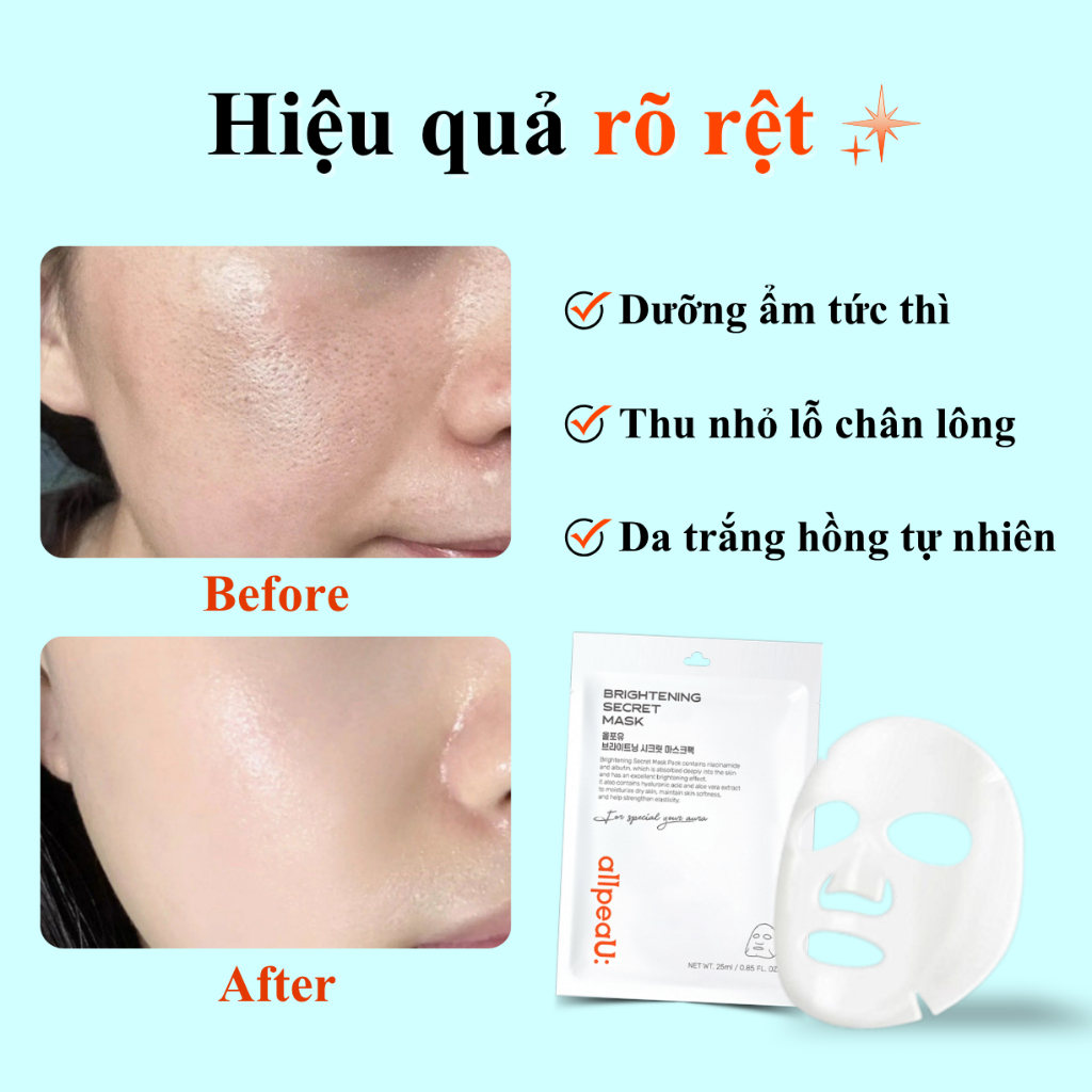 Mặt Nạ Dưỡng Sáng allpeaU: Hàn Quốc | Cấp Ẩm Sâu, Da Mịn Màng, Dễ Hấp Thụ | Dịu Nhẹ Cho Da Nhạy Cảm