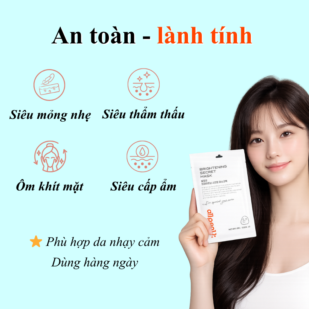 Mặt Nạ Dưỡng Sáng allpeaU: Hàn Quốc | Cấp Ẩm Sâu, Da Mịn Màng, Dễ Hấp Thụ | Dịu Nhẹ Cho Da Nhạy Cảm
