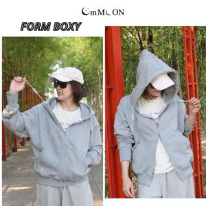 Áo khoác Boxy Nỉ Chân Cua Không Xù Lông, Chống Nắng, Form Vừa Nam Nữ Uniex Om.Moon, có túi trong, nón to 2 lớp,