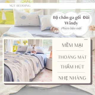 Bộ Chăn Ga Gối Cotton Đũi Windy M2T Bedding Gồm Ga Giường 2 Vỏ Gối Và Chăn Chần Bông Hè Mềm Mại Thoáng Mát