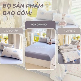 Bộ Chăn Ga Gối Cotton Đũi Windy M2T Bedding Gồm Ga Giường 2 Vỏ Gối Và Chăn Chần Bông Hè Mềm Mại Thoáng Mát