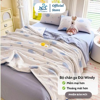 Bộ Chăn Ga Gối Cotton Đũi Windy M2T Bedding Gồm Ga Giường 2 Vỏ Gối Và Chăn Chần Bông Hè Mềm Mại Thoáng Mát