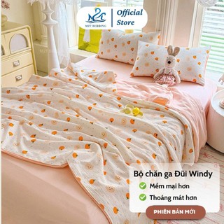Bộ Chăn Ga Gối Cotton Đũi Windy M2T Bedding Gồm Ga Giường 2 Vỏ Gối Và Chăn Chần Bông Hè