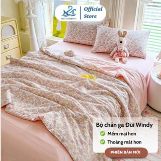 Bộ Chăn Ga Gối Cotton Đũi Windy M2T Bedding Gồm Ga Giường 2 Vỏ Gối Và Chăn Chần Bông Hè Mềm Mại