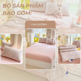 Bộ Chăn Ga Gối Cotton Đũi Windy M2T Bedding Gồm Ga Giường 2 Vỏ Gối Và Chăn Chần Bông Hè Mềm Mại
