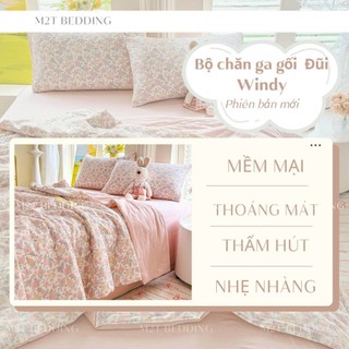 Bộ Chăn Ga Gối Cotton Đũi Windy M2T Bedding Gồm Ga Giường 2 Vỏ Gối Và Chăn Chần Bông Hè Mềm Mại