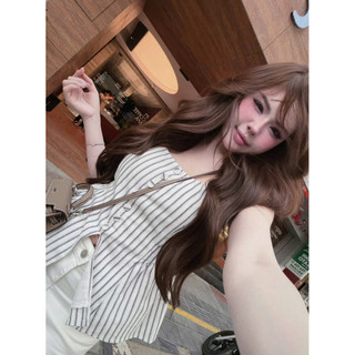Áo hai dây peplum cổ vuông thiết kế phối cúc xẻ tà phong cách tiểu thư , thanh lịch thời trang nữ , Áo hai dây kiểu