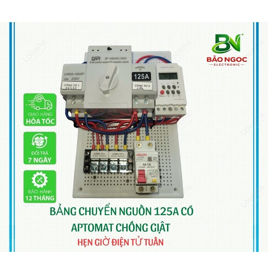 [MS2] Bảng chuyển nguồn 2 công tơ CÓ APTOMAT CHỐNG GIẬT - ats 125a- Cầu dao điện tự động- chuyển nguồn luân phiên 2 công