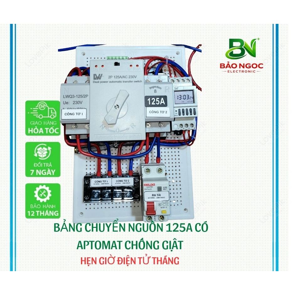 [ Tổng hợp Bảng chuyển nguồn tự động] - Cầu dao điện - ATS 125A. Hẹn giờ wifi - điện tử. Bảo hành 12 tháng