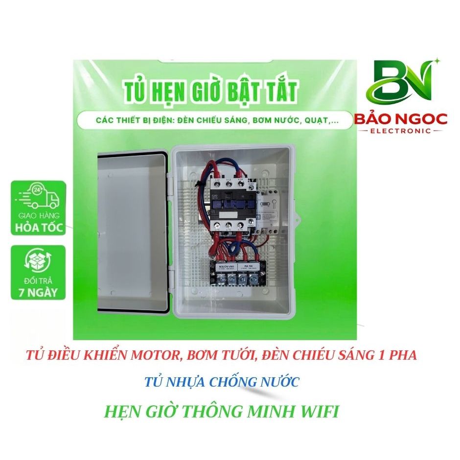 Bộ bật tắt động cơ 1 pha đến 7KW- BẬT TẮT BẰNG WIFI- HẸN GIờ ĐIỆN TỬ- BẬT TẮT BẰNG ĐIỀU KHIỂN TỪ XA