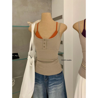 𝐏𝐡𝐢𝐞𝐧 𝐖𝐆𝐖𝐄 | (Sẵn) w9063 Áo 2 Dây Phối Áo Trong May Liền Phong Cách Thời Trang Nữ