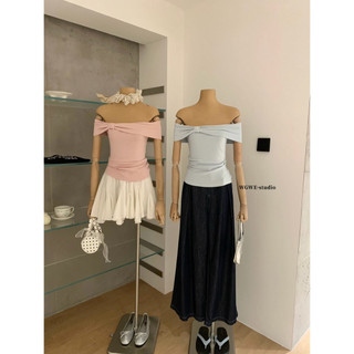 𝐏𝐡𝐢𝐞𝐧 𝐖𝐆𝐖𝐄 | (Sẵn Xanh S, Hồng M, Đen M) w9182 Áo Thun Trễ Vai Hình Nơ Ôm Vừa Vặn