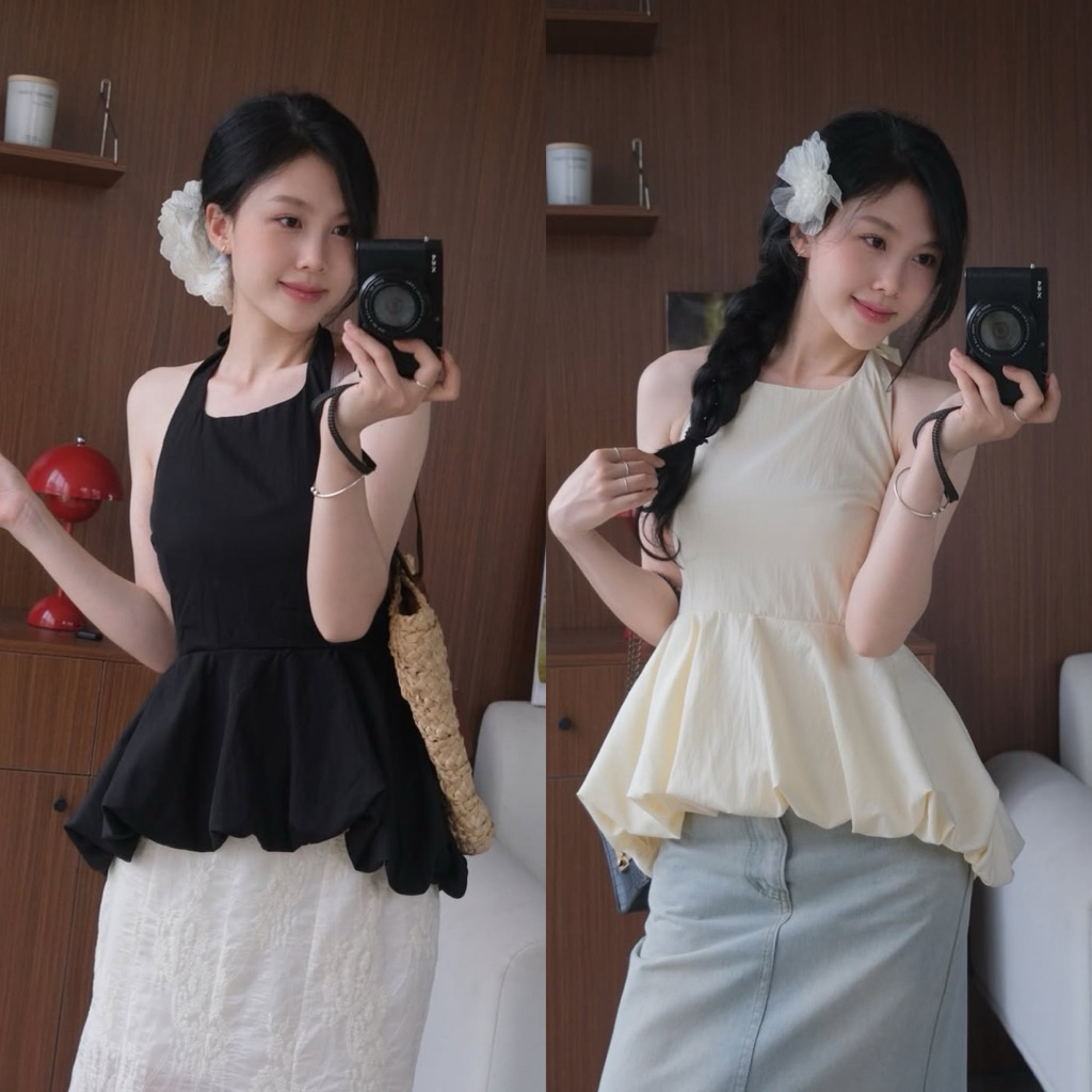Áo yếm buộc dây sau đuôi bồng xoè dưới chất gió Nữ the.sweaterweather TSW