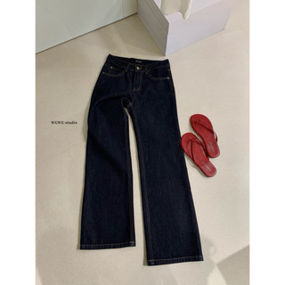 𝐏𝐡𝐢𝐞𝐧 𝐖𝐆𝐖𝐄 | (Sẵn L) w9233 Quần Jean Ống Suông Dài Xanh Đậm Túi Thêu Chỉ