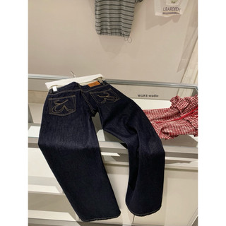 𝐏𝐡𝐢𝐞𝐧 𝐖𝐆𝐖𝐄 | (Sẵn L) w9233 Quần Jean Ống Suông Dài Xanh Đậm Túi Thêu Chỉ