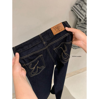 𝐏𝐡𝐢𝐞𝐧 𝐖𝐆𝐖𝐄 | (Sẵn L) w9233 Quần Jean Ống Suông Dài Xanh Đậm Túi Thêu Chỉ