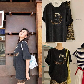𝐏𝐡𝐢𝐞𝐧 𝐖𝐆𝐖𝐄 | (Sẵn) w9171 Áo Phông Xám Phong Cách Bụi Hình Sóng Da Beo